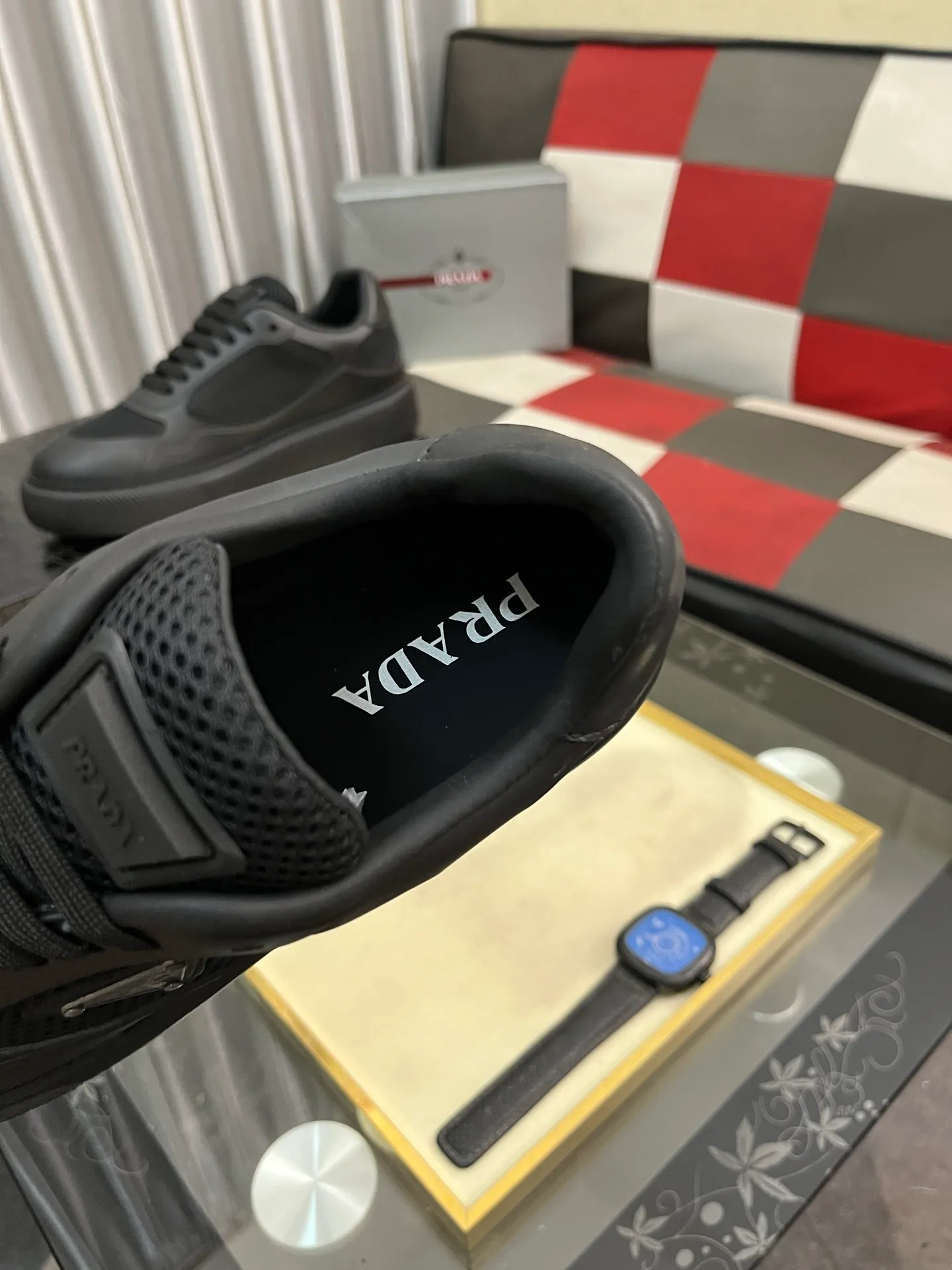 Men's shoes 💰580⌚️⌚️【PRADA】Prada - high-end quality original order 🔍🔍🔍 casual sports shoes - upper: imported 🔝 Napa calfskin, pebbled calfskin, branded glue hollow mesh canvas, shoe body sewn with branded metal fasteners - lining: water-dyed cowhide - outsole: ultra-light TPU foam rubber; two-color molded outsole -Ultra-high quality control, fine workmanship, highlighting (high-end, nobility, class) -Size: 38-445️⃣colors available